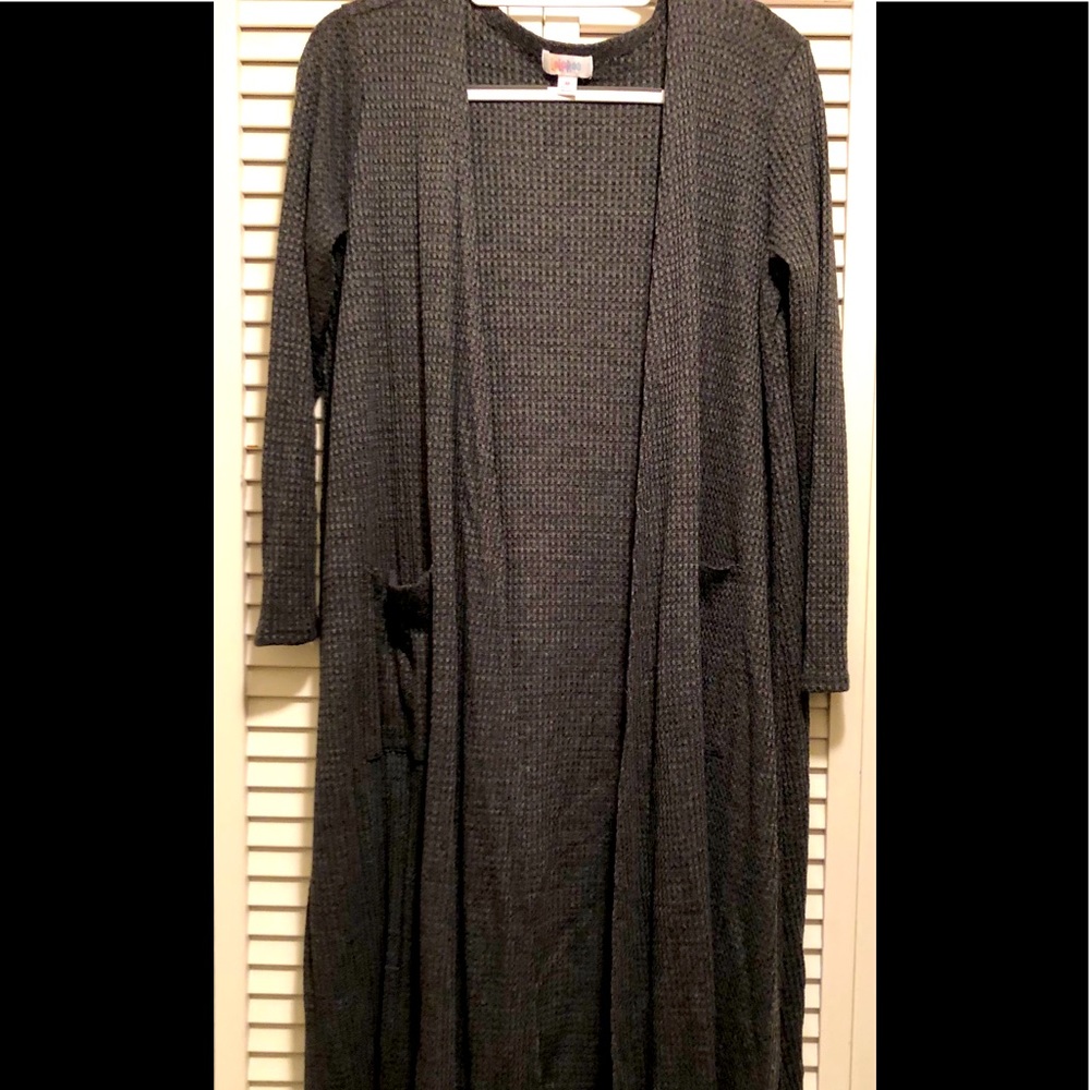 LulaRoe Sarah Cardigan Grey Waffle Medium